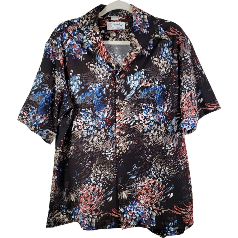 VTG 70s Touch of Class Mens Abstract Retro Disco Dagger Short Sleeve Shirt L